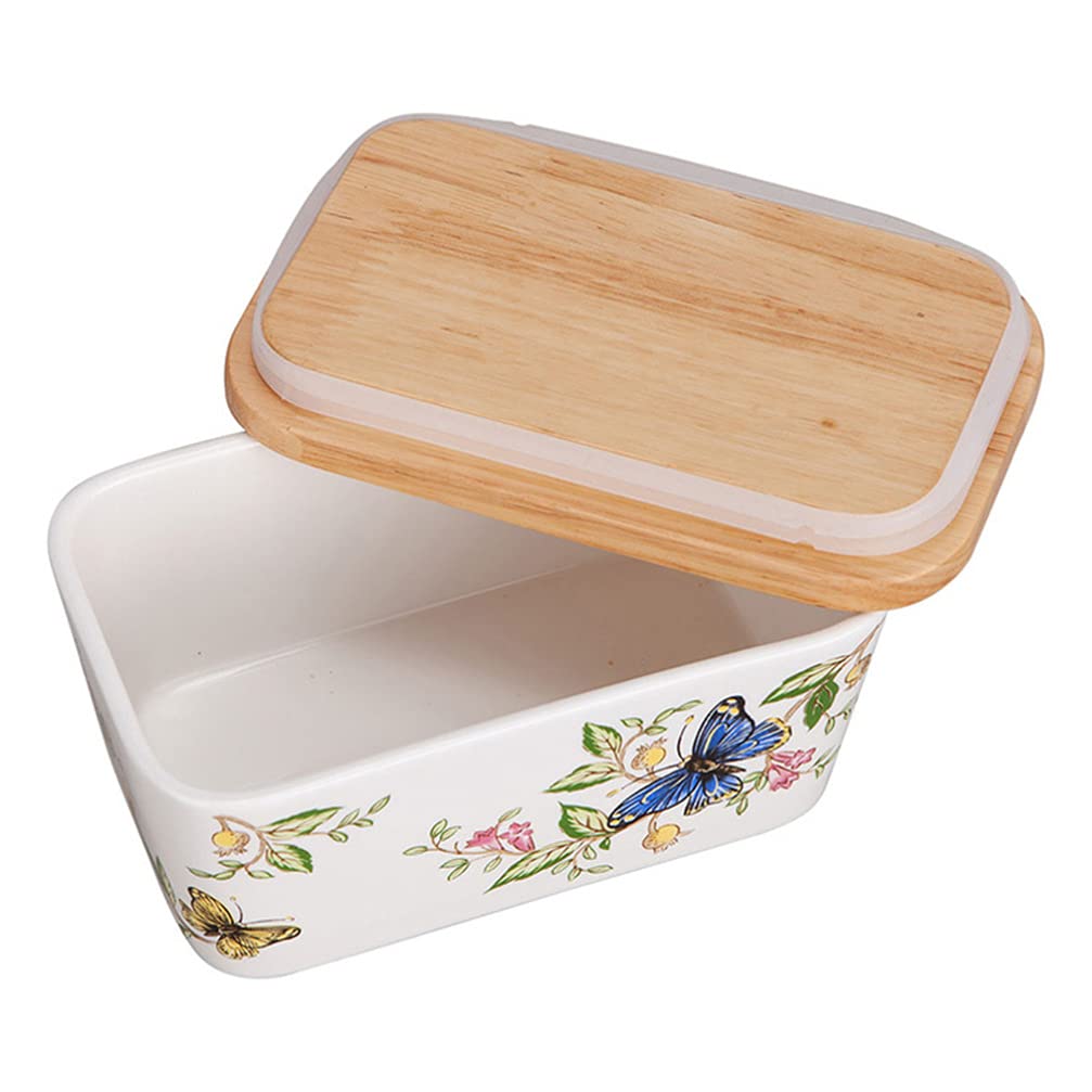 Buy UPKOCH Porcelain Butter Dish Box with Wood Lid Covered Ceramic