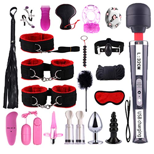 Wytinug 21pcs Rêšt-ŕáîntš Party Toys Kit 4 Vinrators Háńd Cûffs Chōkêŕ Mǿǔth Plùgš B-on-dd-Age Set