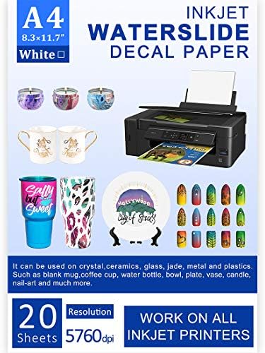 Water Slide Decal Paper Inkjet 20 Sheets A4 Size Premium Water Slide Transfer Paper Clear 