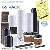 BEST VALUE SET of 65 Coffee Disposable Paper Hot Cups with Travel Leak Proof Lids, Heat Resistant Sleeves and Stirrers -12OZ WHITE PREMIUM STARBUCKS quality THE BEST VALUE on Amazon