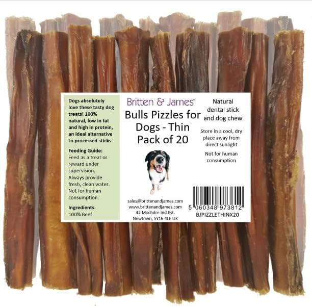 Britten and James 20 Thin Bull Pizzles 12cm Natural Dental Dog Chews