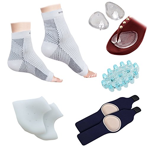 UPC 707129672568, Plantar Fasciitis Foot Sleeve (1 Pair), Silicone Gel Heel Protector (1 Pair), Arch Support W/ Gel Therapy (1 Pair), Foot Massager (1 Piece), Sandal/Flip-Flop Toe Guards Cushion (1 Pair) - (Pack of 9)