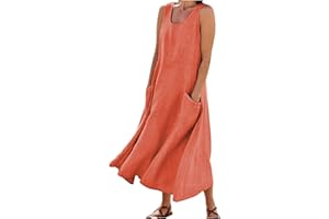 NDVYXX Women's Summer Cotton Linen Dress 2024 Sleeveless Loose Casual Dress Plus Size Beach Sundress Boho Maxi Dresses