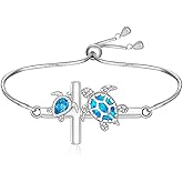 Fenthring Turtle Bracelet Cross Sea Turtle Bracelet for Women Sterling Silver Turtle Bracelets Ocean Beach Hawaiian Adjustable Turtles Gifts