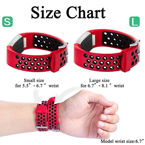 Maledan Replacement Sport Bands with Air Holes Compatible for Fitbit Charge 2, Red/Black, Small