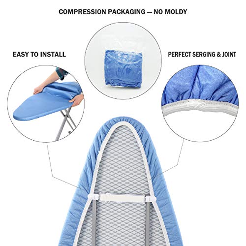 Ironing Board Cover and Pad Standard Size 15" x 54",Elastic Edges and 4 Adjustable Fasteners Make 3 Layer Padded Ironing Board Cover Surface Smoother,1 Large Protective Scorch Mesh Cloth