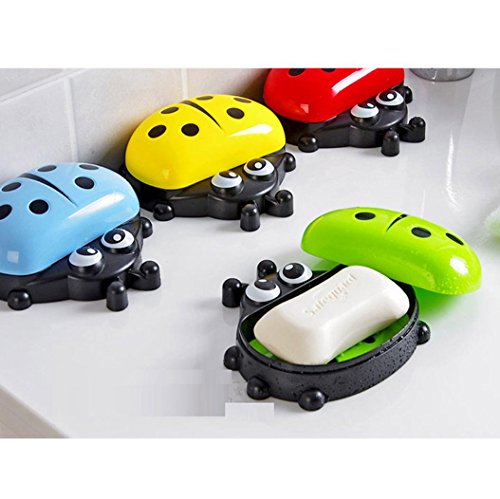 Yeefant 1 Set Colorful Ladybug Soap Box Cute Cartoon Travel Soap Dish,Protect Your Soap,Keep Soap Dry and Clean,Cute Decorations, 5x5 Inches (Red)