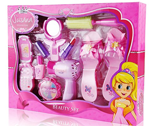 Liberty Imports Stylish Little Princess Dress Up | Beauty Vanity Realistic Pretend Play Set | Ideal Imaginative Pink Fashion Kit for Girls with Hair Dryer, Shoes and Accessories