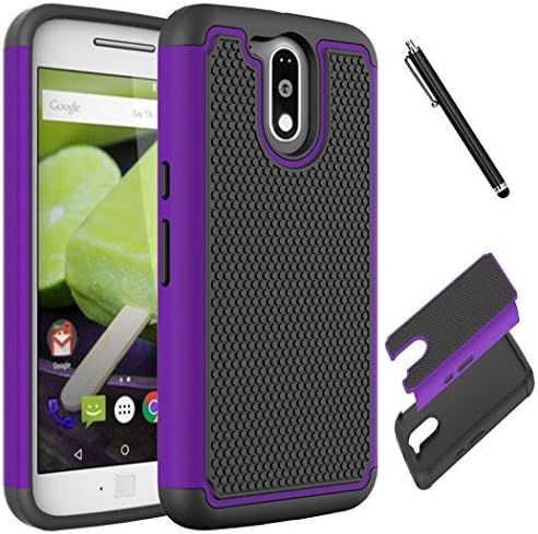 Moto G4 / G4 Plus Case, Zoeirc [Shockproof] Dual Layer Hybrid Armor Protective Defender Case Cover for Motorola Moto G4 / G4 Plus with 1 Black Stylus (purple)