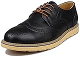Kunsto Men's Leather Brogue Oxford Dress Shoes Lace Up