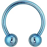 Forbidden Body Jewelry 14g 12mm Surgical Steel Light Blue IP Plated Horseshoe Ball Ring, 5mm Balls