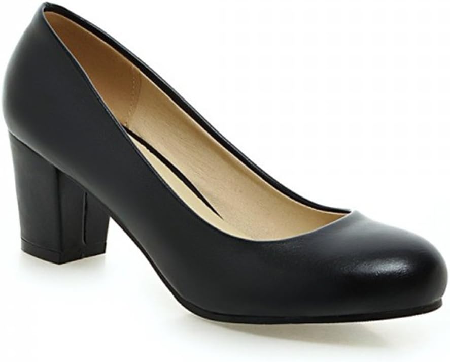 Summerwhisper Women's Sweet Round Toe Closed Chunky Mid Heel Pumps Shoes