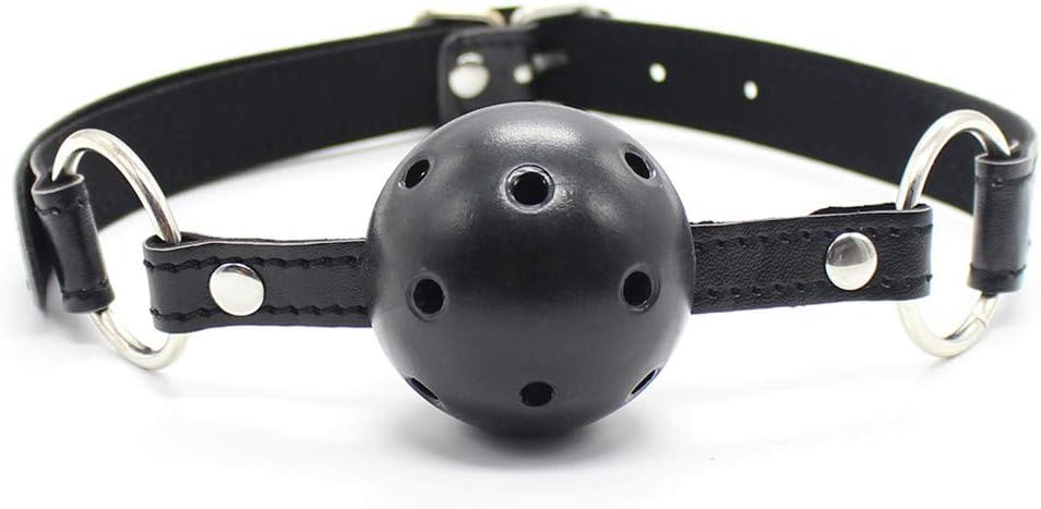 Leather Open Breathable Mouth Ball, Black, Adjustable