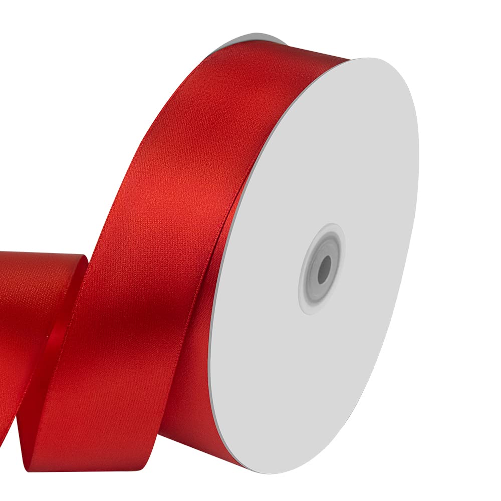 Photo 1 of 1-1/2" Wide x 100 Yards Single Face Polyester Satin Ribbon, Red Satin Ribbon for Crafts, Gift, Hair Bows, Wedding Party Decoration, Bow Making & Other Projects (Red)