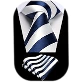 HISDERN Mens Tie Striped Ties and Handkerchief Set Business Formal Woven Pocket Square Wedding College Stripe Necktie