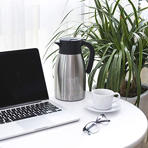 GiNT Stainless Steel Thermal Coffee Carafe with Lid/Double Walled Vacuum Thermos / 12 Hour Heat Retention,1.5L, Silver - Thumbnail 6