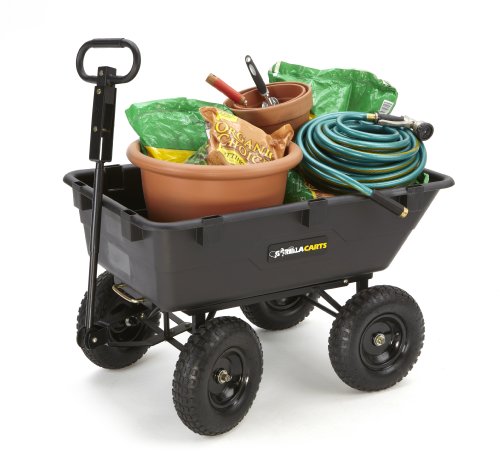 Gorilla Carts GOR866D Heavy-Duty Garden Poly Dump Cart with 2-In-1 Convertible Handle, 1,200-Pound Capacity, 40-Inch by 25-Inch Bed, Black Finish