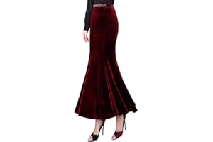 LVBOUSLTD Women's Elegant Velvet Mermaid Skirt Classic Cocktail Fishtail Long Skirts Evening Party Mid-Calf Fishtail Skirts