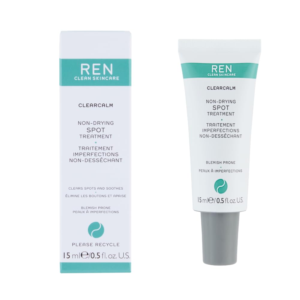 REN Clearcalm Non-Drying Spot Treatment, 15ml – Fast-Acting Blemish Treatment with Salicylic Acid and Prebiotics, Reduces Redness and Spot Size, Soothes Skin, Vegan and Cruelty-Free