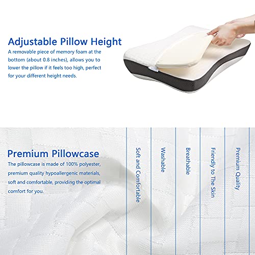 Yamerid Cervical Memory Foam Pillow for Neck Pain, Adjustable Contour
