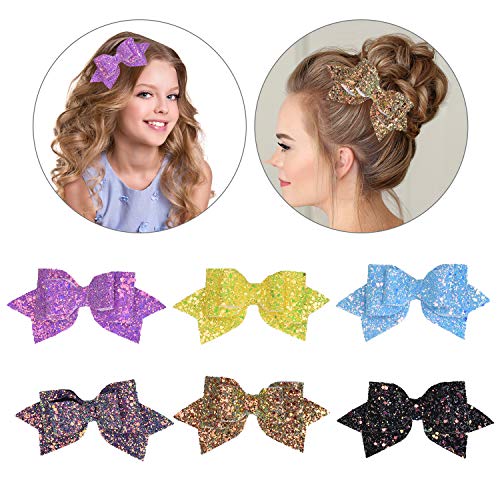 Hair Bows for Girls Glitter - 6pcs Multi Color, Girls hair bows | Girls hair Accessories For Baby Girls Teens Toddlers