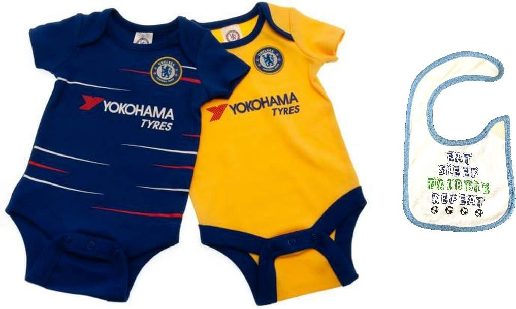Official Chelsea Football Club New Season Home & Away Kit Twin Pack Bodysuit Baby Grows and Bib