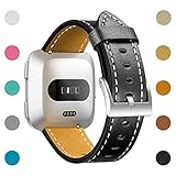 CreateGreat for Fitbit Versa Bands, Classic Vintage Genuine Leather Replacement Accessories Wristbands with Stainless Metal Clasp for Fitbit Versa Smartwatch