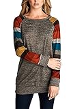 Young17 Women's Cotton Knitted Long Sleeve Lightweight Striped Tunic Sweatshirt Tops