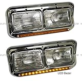 Kenworth Peterbilt Western Star Freightliner Amber FLD Headlight with LED Bezel - LH & RH
