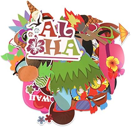 KEIYO Hawaii Party Series Photo Booth Props - Pack of 60 PCS - DIY Card Stock with Hardwood Stick Photo Props for Party Fun Favor