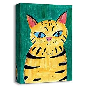 Canvas Wall Art Abstract Cat Painting Artwork for Home Decor Framed - 12x18 inches