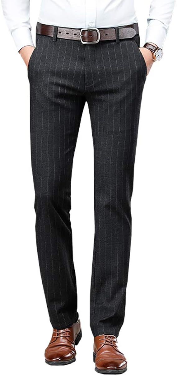 Amazon Hungultra スラックス メンズ ビジネス 通勤 スーツパンツ ストライプ ストレート スリム ストレッチ イージーケア パンツ シワ防止 春 夏 秋 冬 定番 メンズ ロングパンツ ロングパンツ 通販