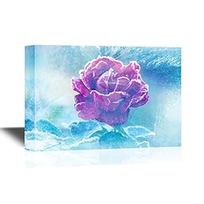 Roses Canvas Wall Art - Rose Covered with Hoarfrost After The First Morning Frost - Gallery Wrap Modern Home Art | Ready to Hang - 12x18 inches