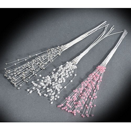 TXIN 100Pcs 4mm Artificial Pearl Sprays, Pearl Beaded Bridal Bouquets Pearl String Beads Garland Beads Wreath Wedding Decor (Pink) - Thumbnail 5
