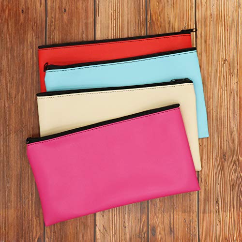 Omitfu 4Pcs Bank Deposit Bags Leatherette Money Pouch Cash Coin Receipt Bag with Zipper 11x6 Inch