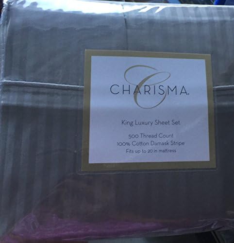 Charisma King Sheet Set in Grey Stripe, 500 Thread Count Cotton
