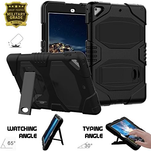New ipad 9.7 2018 Case, Full body Protective Dual Layer Business Soft Rugged Hybrid [Heavy Duty] Hard PC Stand Shockproof Kidproof Cover Skin with Kickstand for iPad 9.7" inch/Air 2,Black
