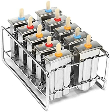 Fasteer Ice Lolly Mold Stainless Steel Popsicle Mold Stainless Steel Popsicle Mould With Stick Holder Ice Cream Mould Set of 10