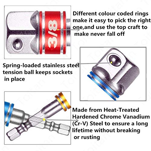 105° Right Angle Drill Attachment Bit Extension 1/4-inch Hex Drive Drill Bit Power Socket Screwdriver Set Holder Adaptor+3Pcs 1/4" 3/8" 1/2"Hex Shank Impact Grade Driver Socket Adapter Drill Bit Set