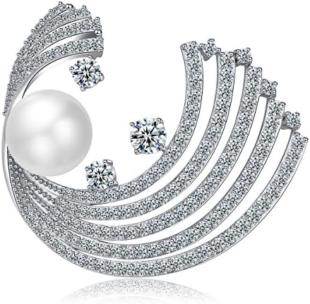 YIY Beauteous Moon &amp; Star Elegant Design with a Shell Pearl Brooch pins, More Like Super Star Are Surfing, Unique Shiny in Wedding/Party/Birthday/Engagement. (1.7inch x 1.5inch)