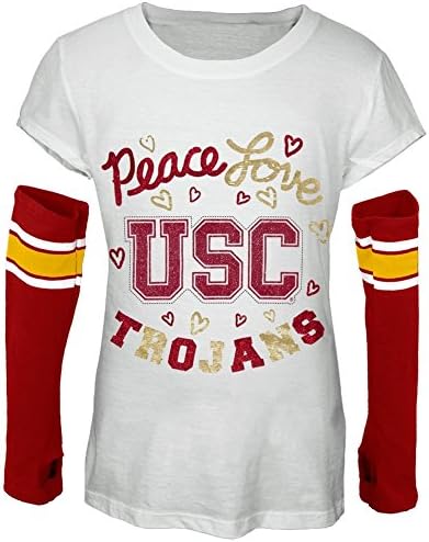 USC Trojans - Peace Glitter Logo Girls Juvy T-Shirt w/Detached Sleeves - Juvy 6