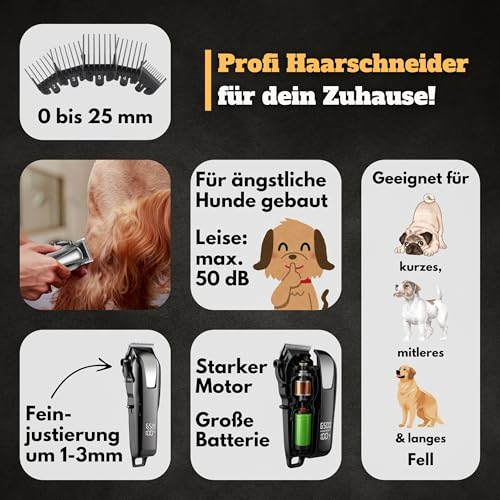 Alpenstern Dog Clippers - Quiet Professional Clipper for Dog Cat Horse Thick Fur - Dog Trimmer Dog Hair Trimmer Dog Razor - 3h Battery