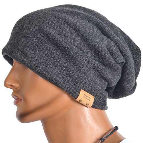 Men's Cool Cotton Beanie Slouch Skull Cap Long Baggy Hip-hop Winter Summer Hat (Grey)