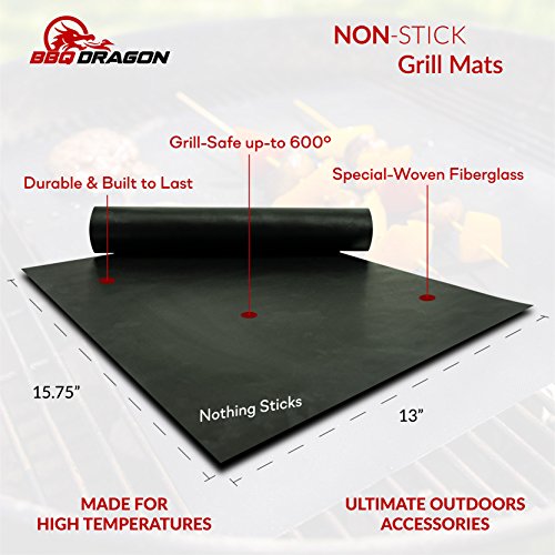 BBQ Dragon Grill Mats Set of 3, Black, Heavy Duty Large Reusable, Grill Pans Non Stick, Charcoal BBQ, Barbecue Grilling and Baking Accessories for Grilling, Easy Clean - Thumbnail 3