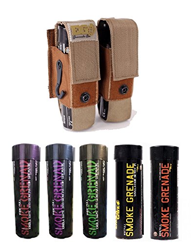 Enola Gaye Deuce Pouch for Molle Combat Systems - WP40 &amp; BWP Grenade Carrier (Tan - With FIVE WP40 Smokes - Assorted Colors)