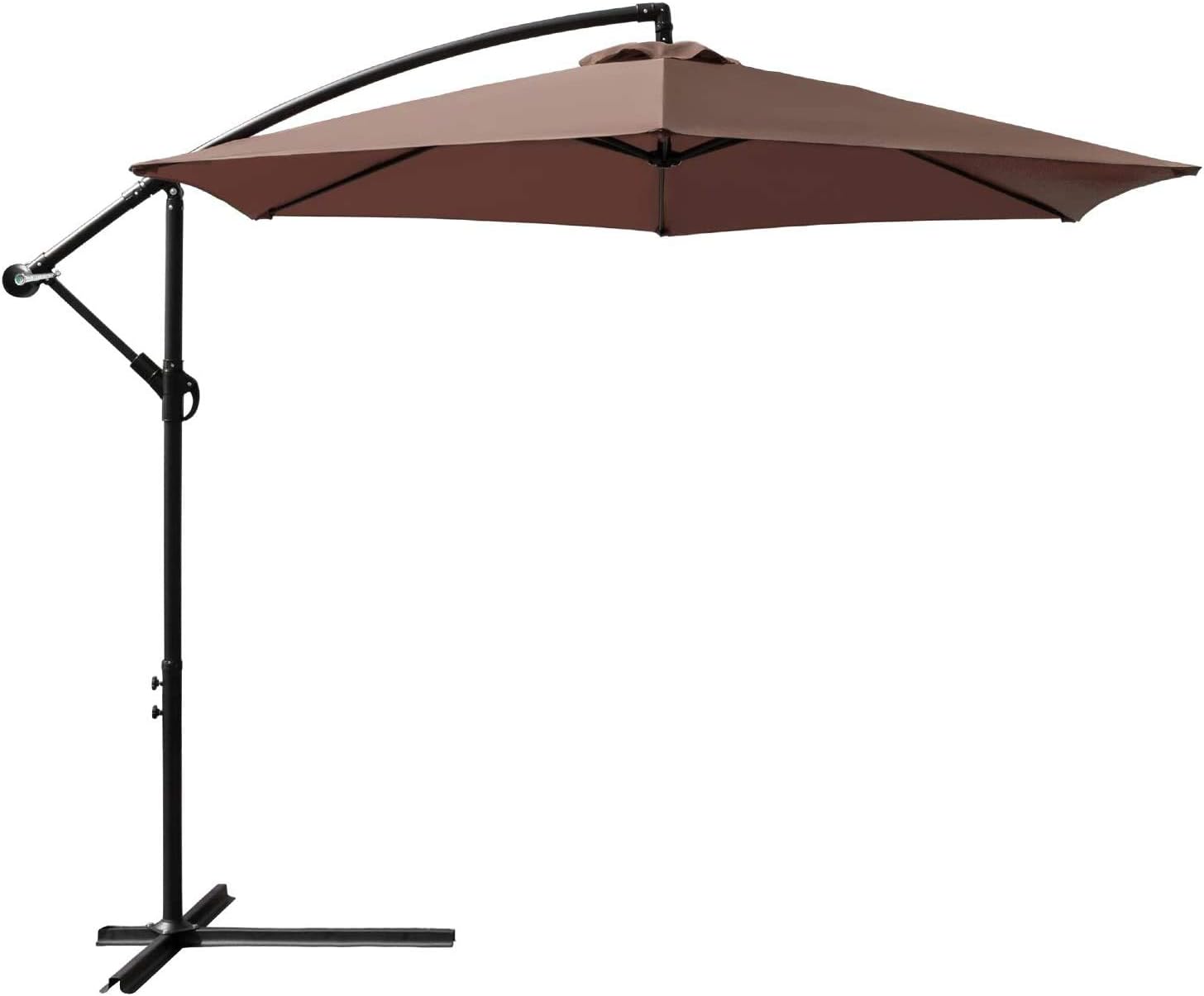 Beige Amtall 10ft Patio Offset Umbrella Cantilever Umbrella Outdoor Hanging Market Umbrella With Crank Cross Bases Patio Lawn Garden Patio Furniture Accessories