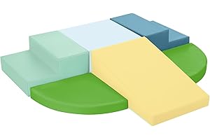 TODIBY 6-Piece Soft PU Leather Toddlers Climbing Toys, Baby Foam Climbing Blocks for Toddlers 3, Foam Play Gym Climbing Structures, Indoor Climb and Crawl Activity Play Set (Light Blue and Green)