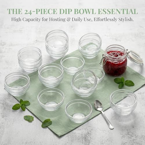 BXUUXA 24 Pieces Glass Bowls, 40 ml Reusable Snack Bowls, Mini Bowls for Sauces, 6 cm Diameter, Microwave Glass Bowl for Appetizers for Sauces, Desserts, Snacks, Fruits, Sushi