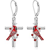 Red Cardinal Earrings for Women Cardinal Earrings Dangle Sterling Silver Cross Bird Earring Cardinal Appear When Angels Are Near Bird Jewelry Gifts