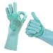 Magic Silicone Dishwashing Scrub Gloves - with Finger Grip Scrubber 2019 Updated Model 2 Sided, Heat Resistant sponge glove for Cleaning, Bathroom, Household, Car, Pet Hair; 1 Pair Green